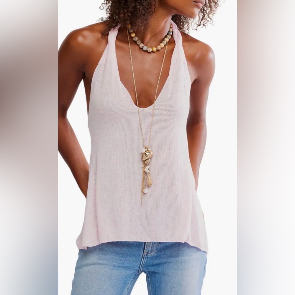NWT Free People Enough Said Halter Top in Color: Light Pink